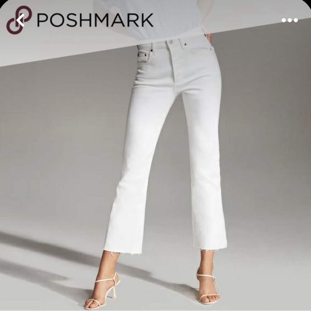 Denim Forum White Cropped Straight Jeans
